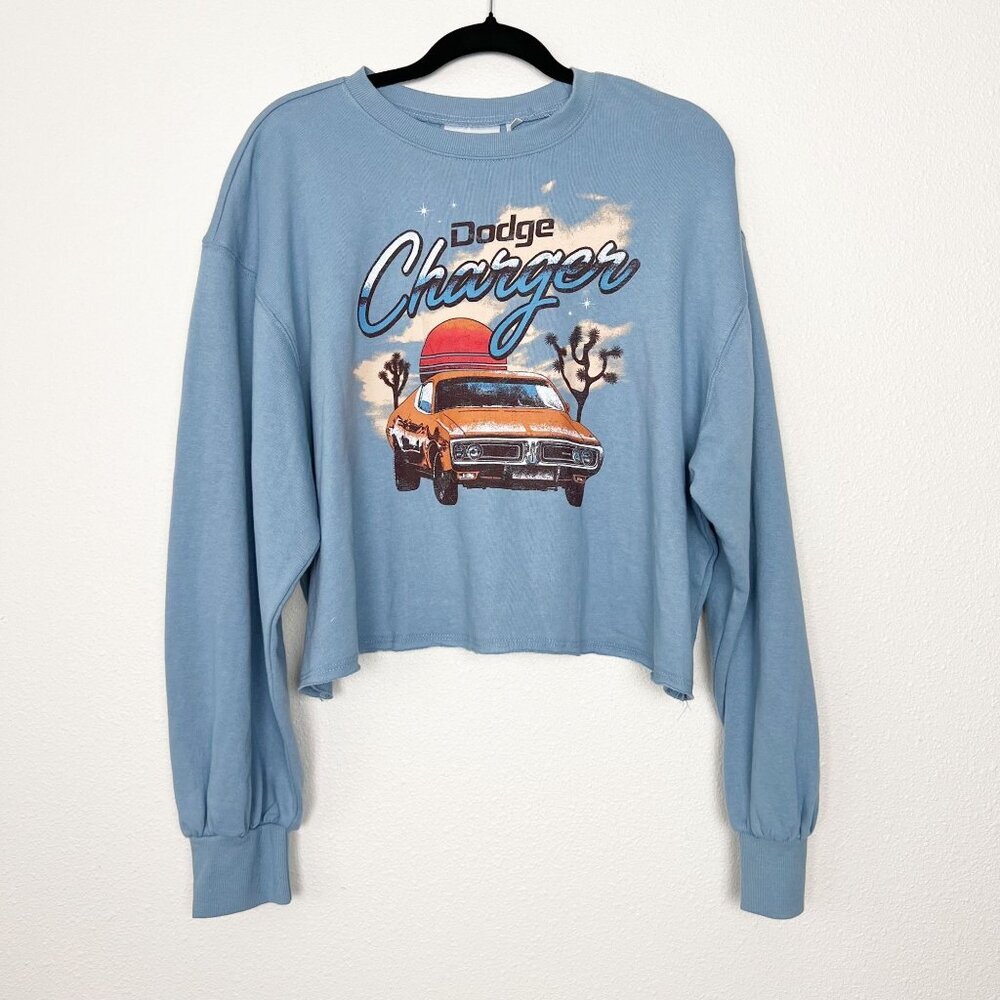 Dodge Charger Womens XL Blue Cropped Graphic Crewneck Sweatshirt Pullover
